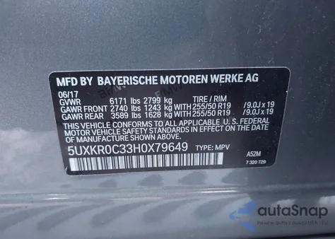 2017 BMW X5 xDrive35I from USA, damaged, VIN 5UXKR0C33H0X79649